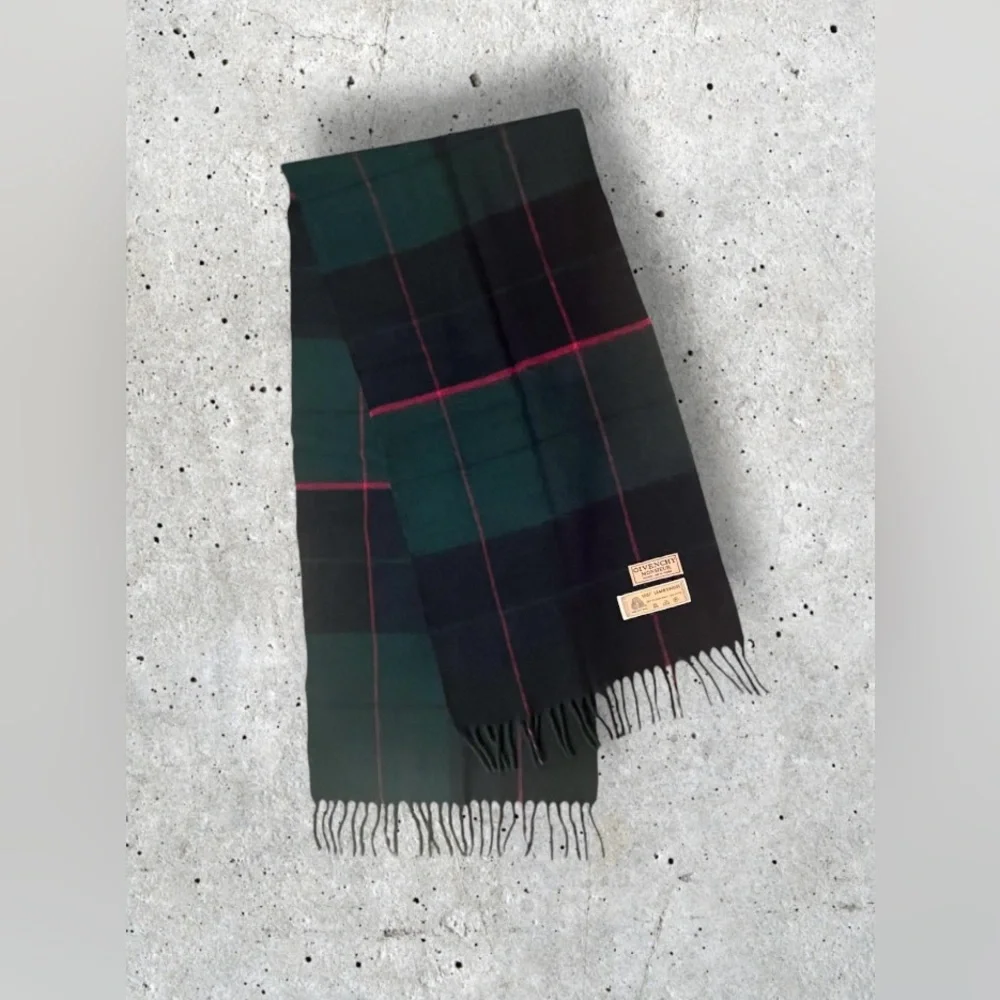Vintage Givenchy Monsieur Men’s Lambswool Tartan Scarf